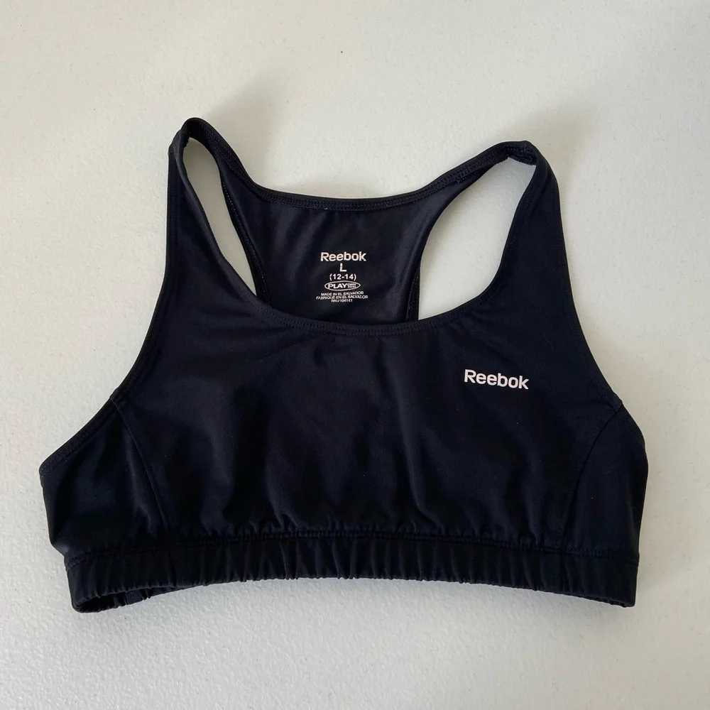 Reebok girl’s solid black racerback‎ nonpadded sports bra activewear large